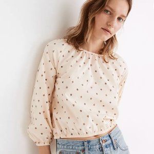 Madewell Gathered Puff-Sleeve Crop Top NWOT